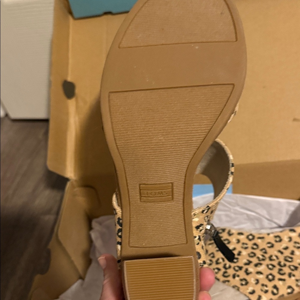 Toms Leopard Print Block Heel Sandals - Tan/Black - Picture 3 of 3